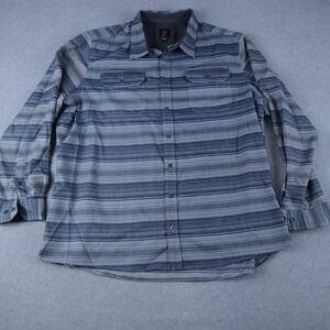 Swiss Tech Shirt Mens 3XL Outdoor Flap Pocket Button Up Blue Striped Long Sleeve